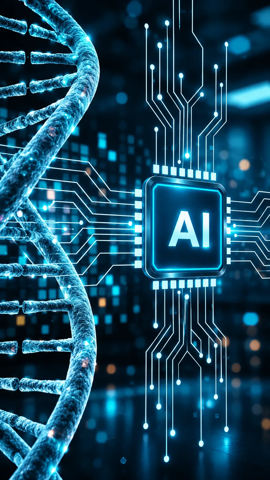 DNA-Strang und KI-Chip als Sinnbild für KI-Enablement in der Medizintechnik